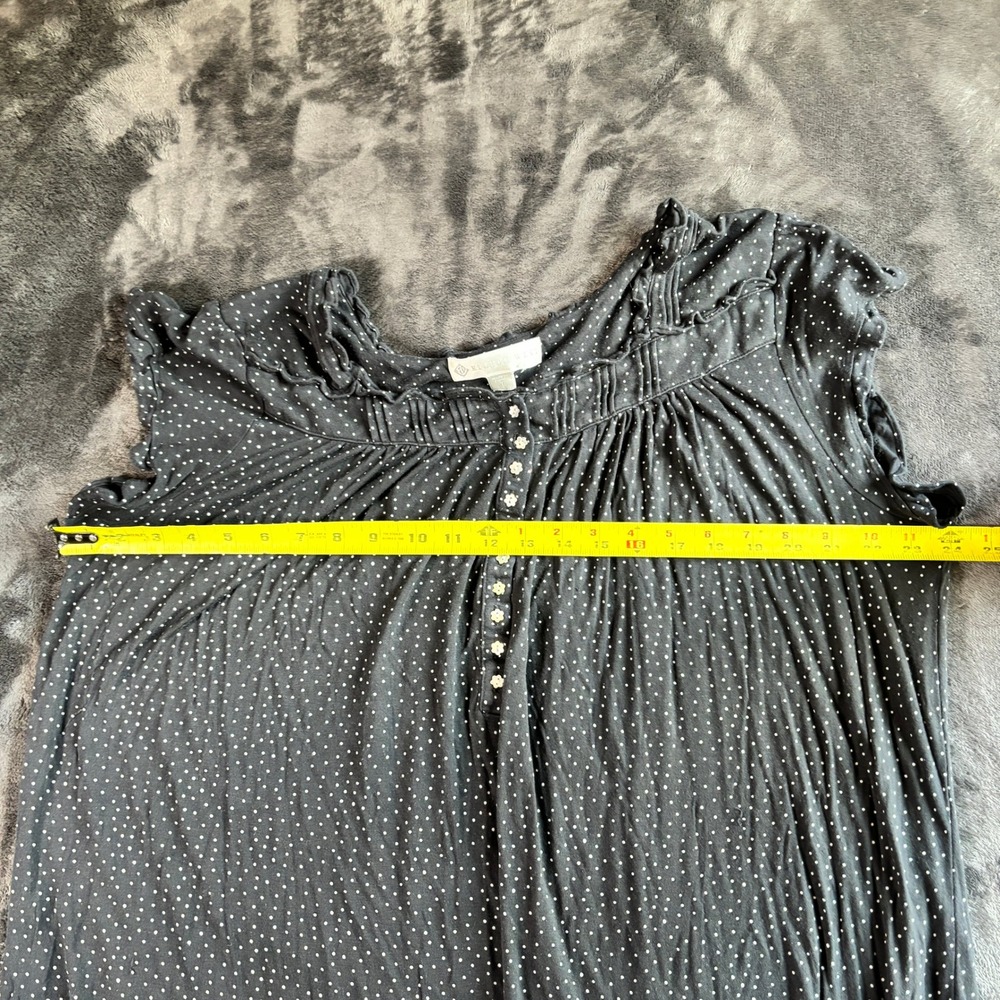 Eileen West Womens Nightgown XL Black Modal Polka Dot Ruffle Flutter Sleeve Soft - Picture 6 of 7